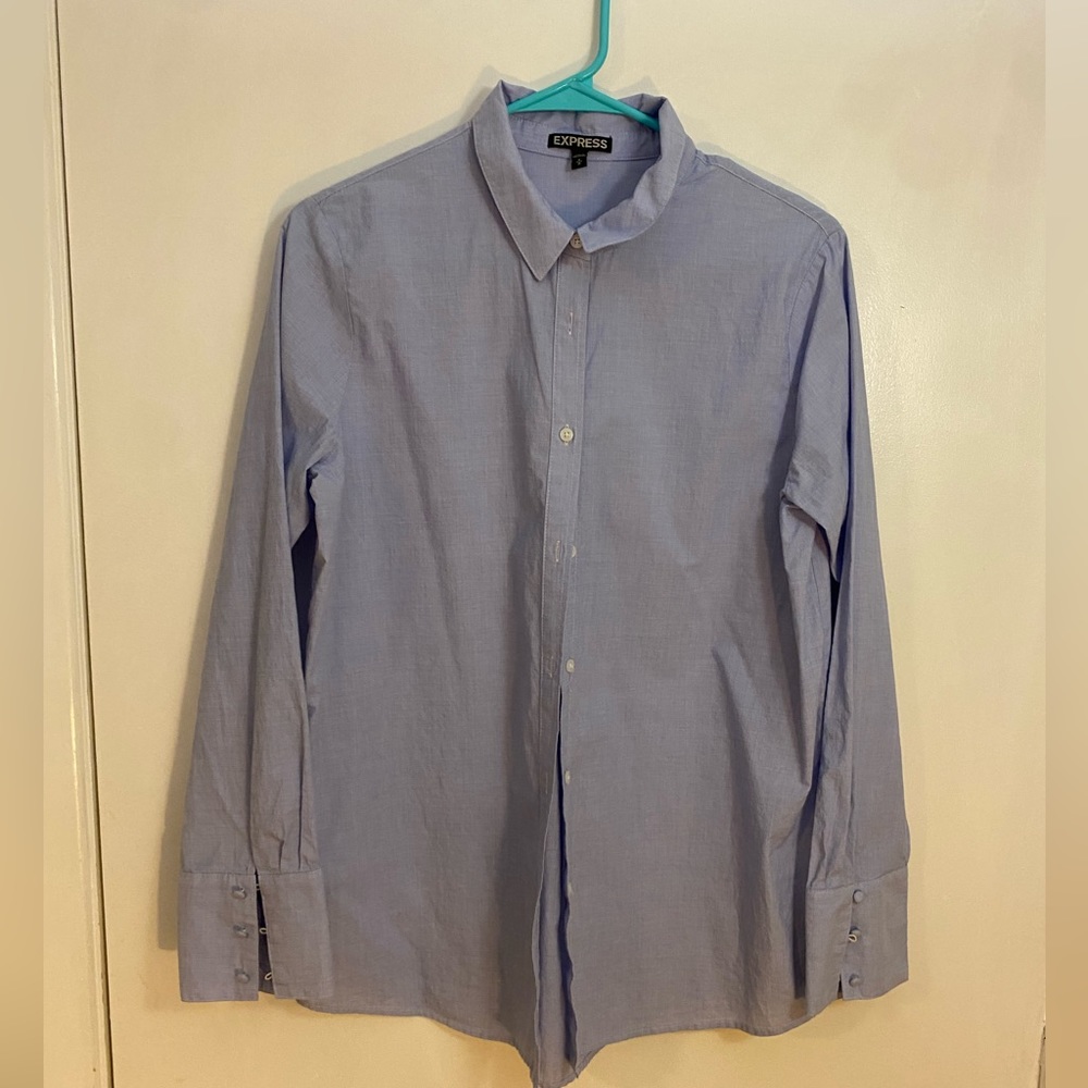 Express size medium button down blue cotton blouse shirt business casual